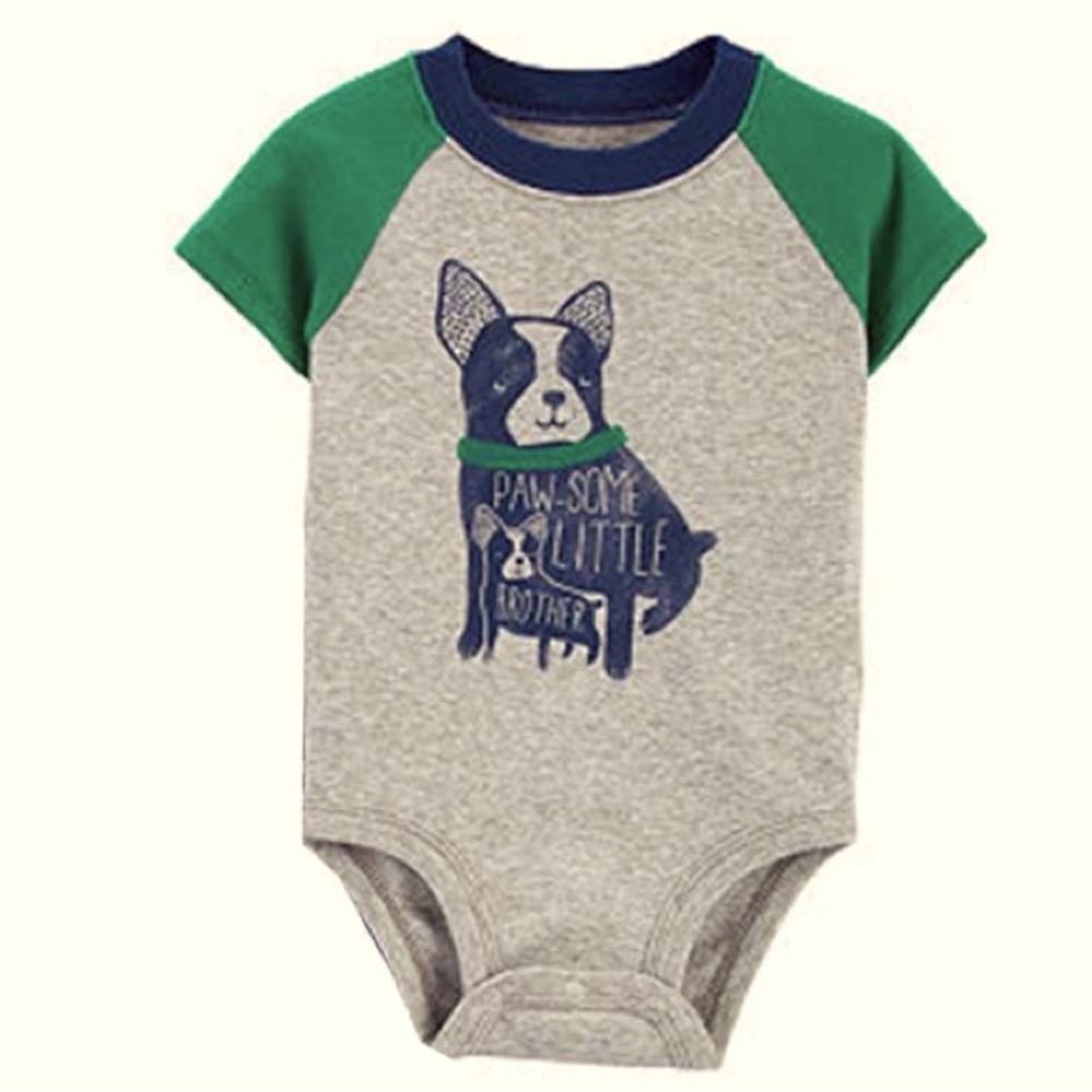 Carter's Gray and Green Dog Graphic Bodysuit